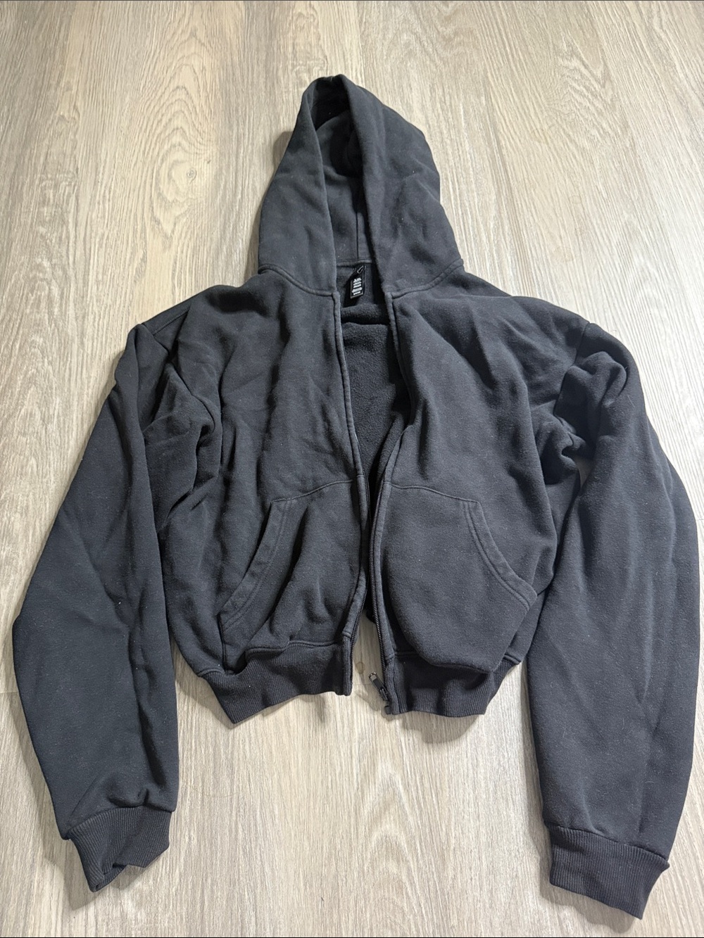 SKIMS Black Cropped Bomber Zip-Up Hoodie